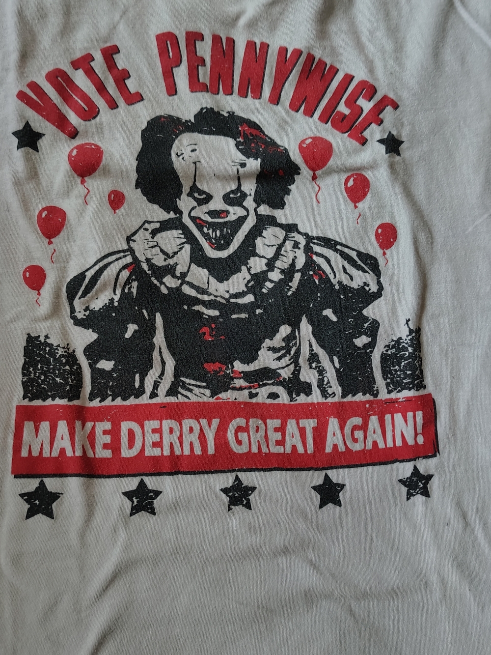 Port and Company Tan Tee with Red and Black Pennywise Graphic Size L